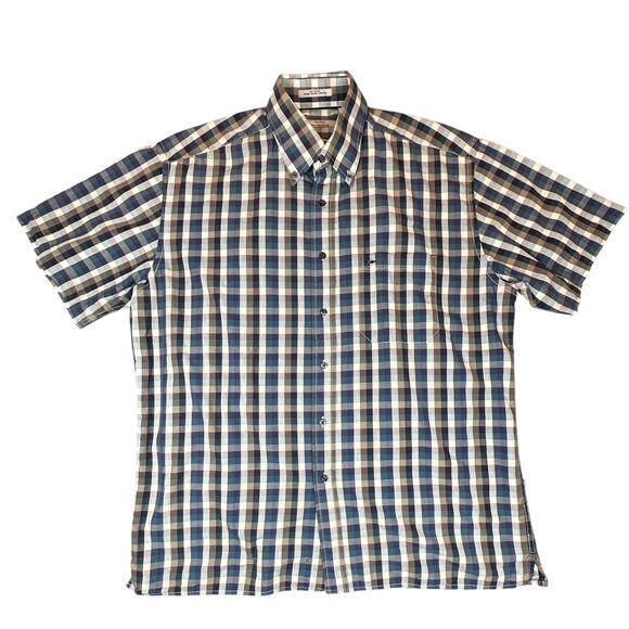 NONO Shirt Mens Large Blue White Plaid Business Casual Academia Button Up Top - Picture 1 of 10